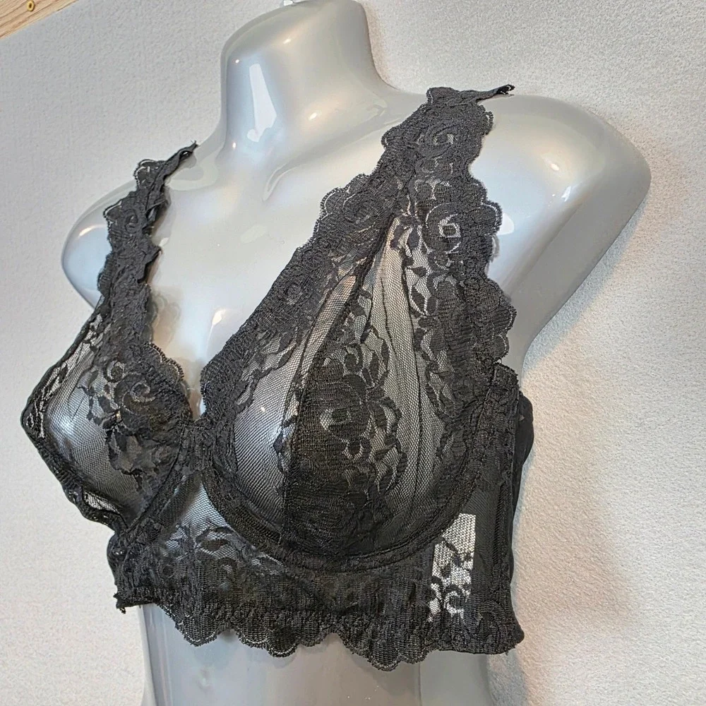 Leonisa Milan Sheer Lace Bustier Bralette with Underwire Floral Longline Bra 38B - Picture 5 of 13